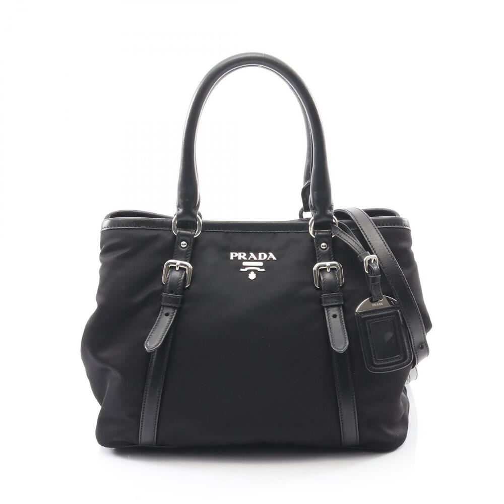 Prada TESSUTOTESS SOFT Tote Bag Leather Black